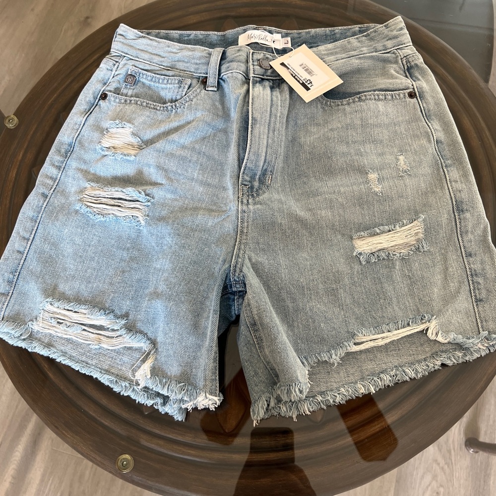 NWT Women's Light Blue Distressed Jean Mom Shorts